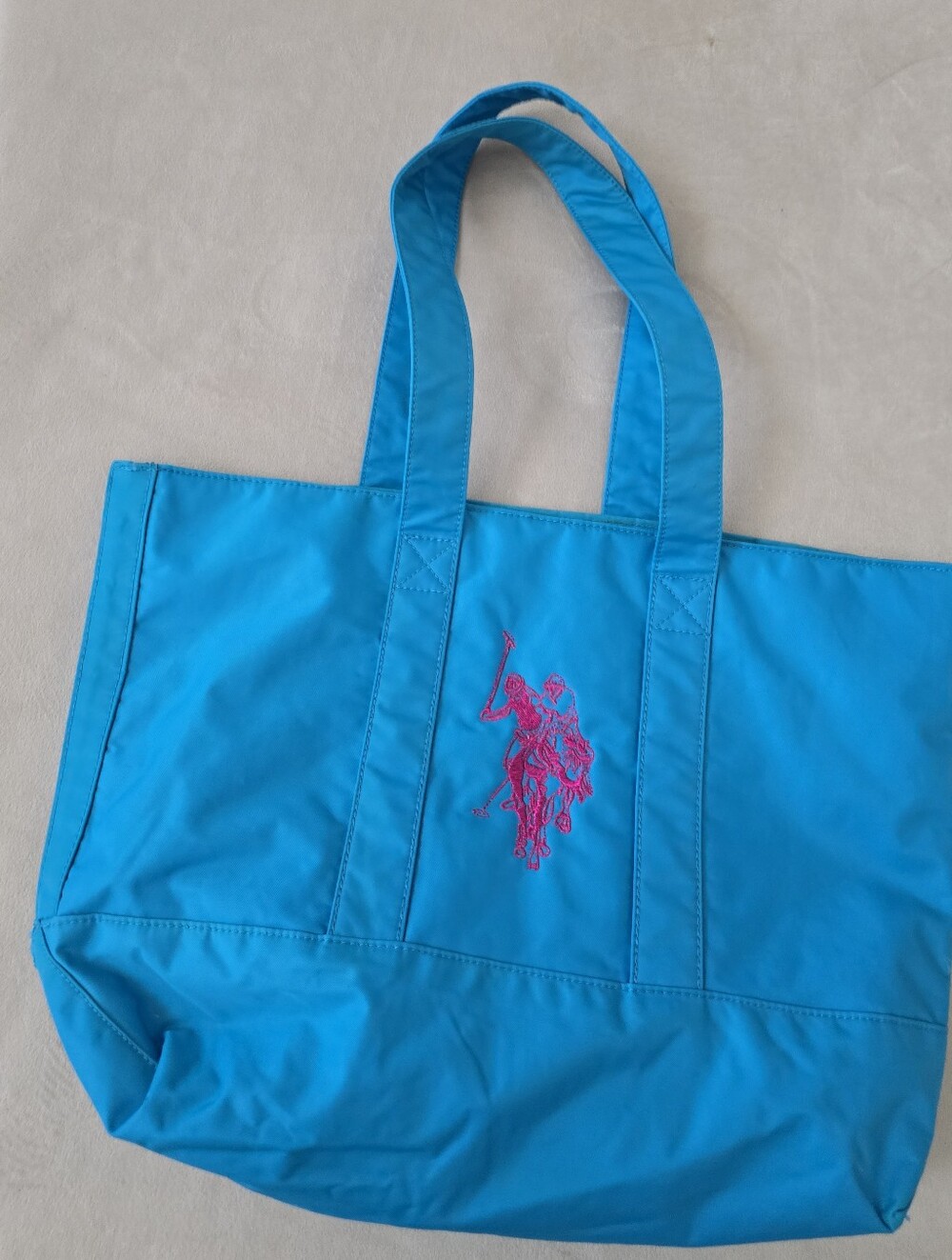 Us Polo Assn Turquoise Tote with Pink Polo Embroidery